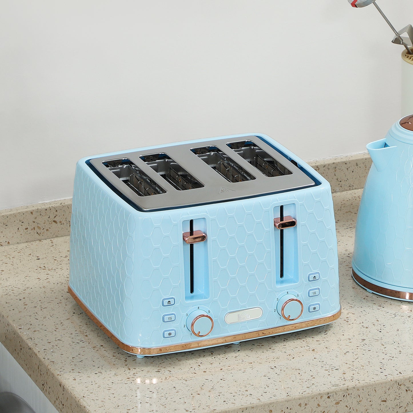Kettle and Toaster Set, 1.7L 3000W Fast Boil Jug Kettle, 4 Slice Toaster with 7 Level Browning Controls, Light Blue / Pink