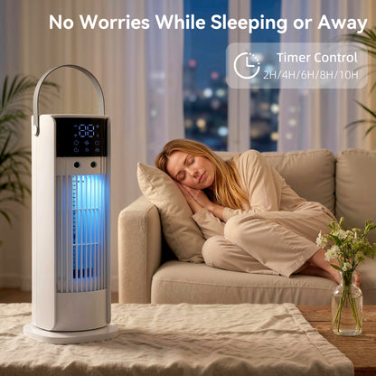 Tower Fan for Bedroom, 16 Inch Mist Desktop Fan with RGB Lights, 3 Speeds, 90° Oscillation, 10H Timer, for Home Office