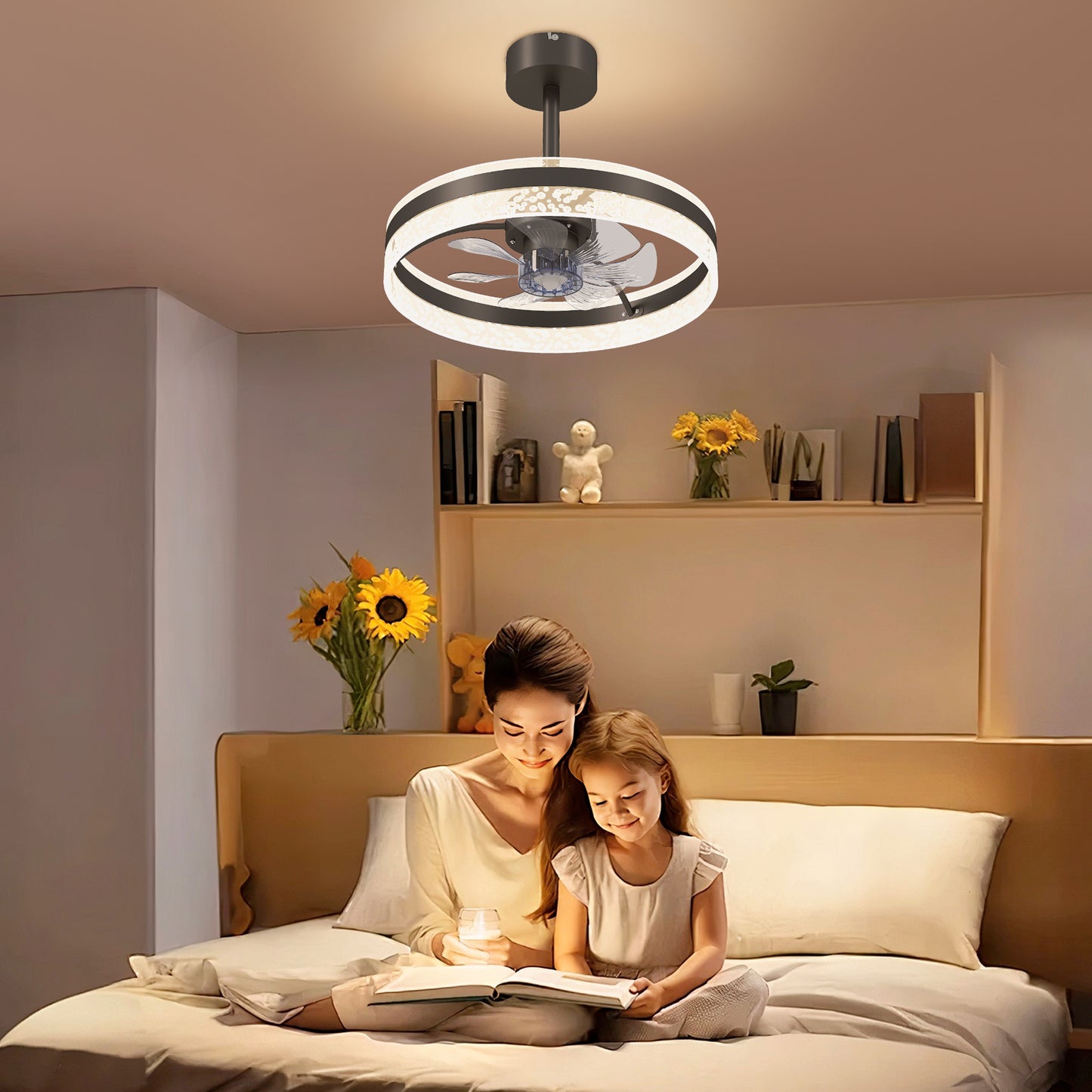 Ceiling Fan with LED Light and Remote - Black
