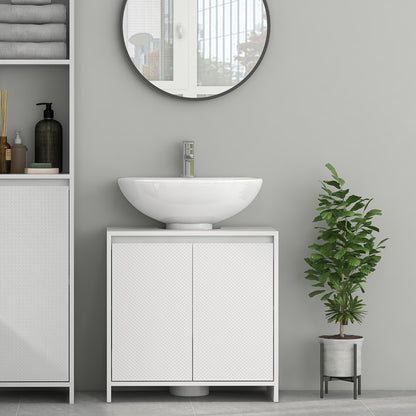 Under Sink Bathroom Cabinet, Freestanding Under Sink Cabinet with 2 Doors and Shelf for Basin without or with Pedestal, White