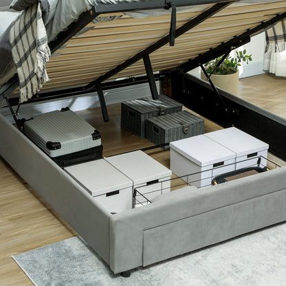 King Size Ottoman Bed Frame, with Front Drawer - Grey