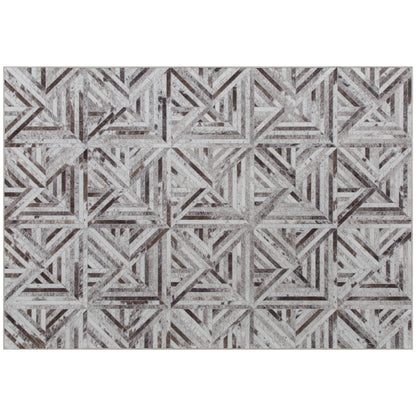 Modern Chenille Area Rug | Faux Leather Patchwork Print | Machine Washable | Non-Slip | Foldable | 230x160cm | Brown | Living Room Bedroom Dining Room Home Office