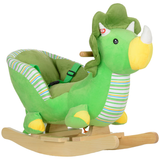 AIYAPLAY Dinosaur Design Rocking Horse with Animal Sound, Safety Belt, Wooden Base, for Toddlers 18-36 Months