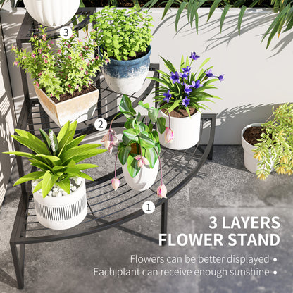 3 Tier Corner Plant Stand, Quarter Round Metal Plant Rack for Indoor Outdoor, Flower Pot Holder, Black