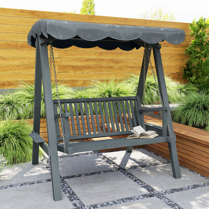 2-Seater Garden Swing Seat with Canopy | Larch Wood Frame | UV-Resistant | 240kg | Grey