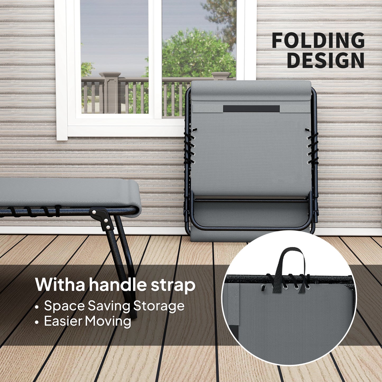 Outsunny Folding Sun Loungers Set of 2, Recliner Garden Chairs with Quick Drying Pad, Garden Sun Loungers for Beach Pool, Charcoal Grey