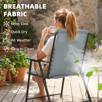 Set of 4 Folding Garden Chairs | Texteline | High Back | Bungee Support | 120kg | Light Grey