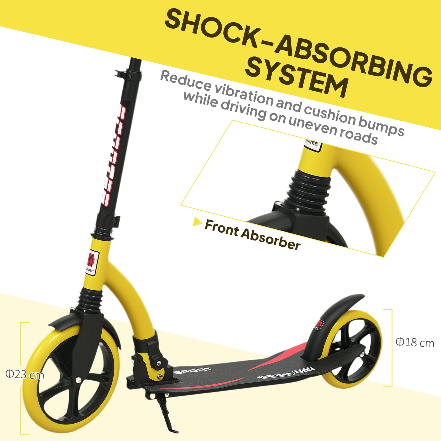 Foldable Kick Scooter with Double Shock Absorption and Big Wheels, Height Adjustable Aluminium Frame Big Wheel Scooter for 14+ Teens Adult