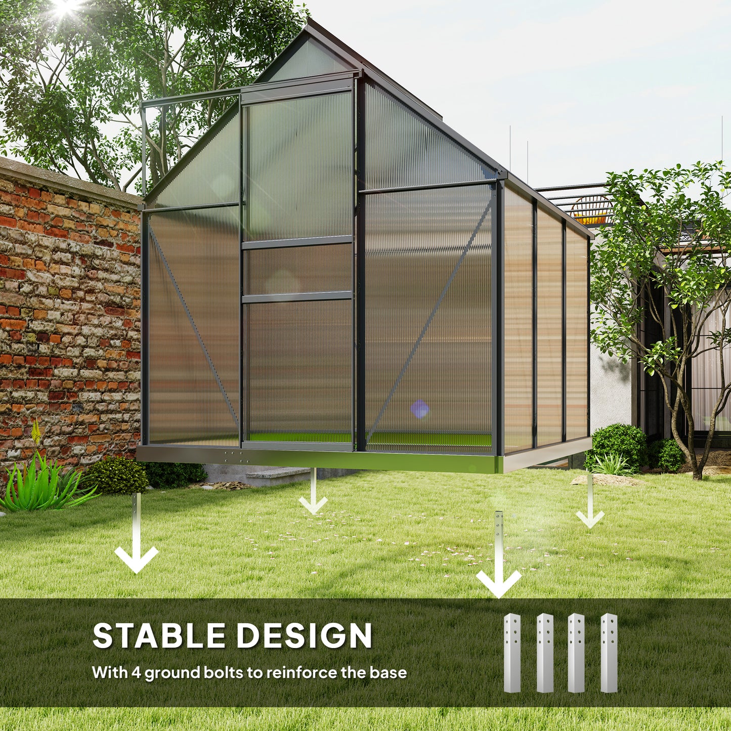 Outsunny 190 x 190cm Walk-In Polycarbonate Greenhouse - Grey
