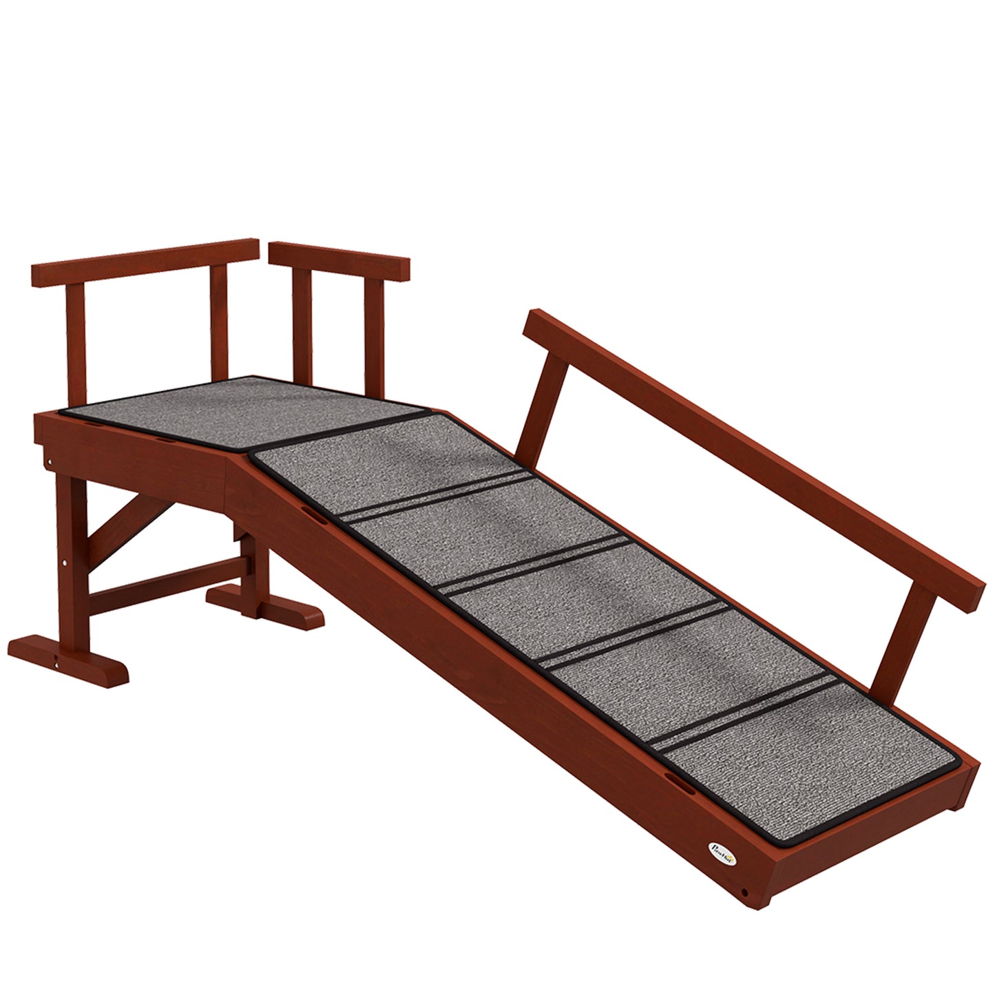 Wooden Dog & Cat Ramp | 3 Removable Guardrails | Non-Slip Carpet | 20° Gentle Slope | 125cm | 30kg | Brown