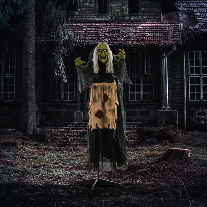 160cm 63" Witch Outdoor Halloween Decoration, Halloween Animatronic with Sound Activated, Light Up Eyes, Sound Effects, Animated Prop for Haunted House