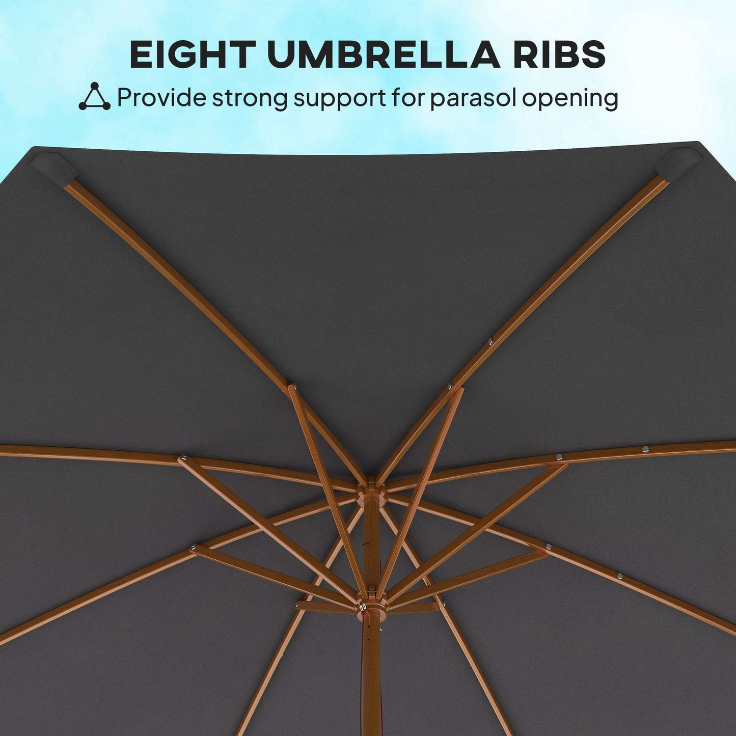 Outsunny 3(m) Wooden Patio Parasol Umbrella - Dark Grey