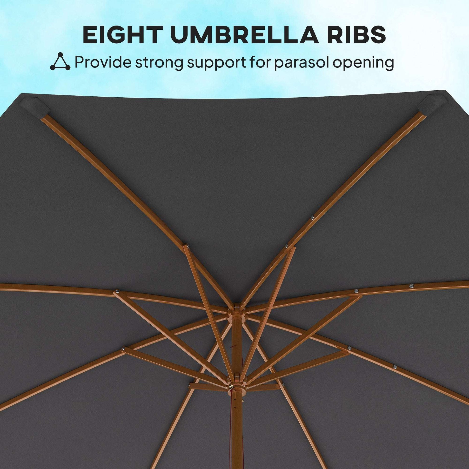 Outsunny 3(m) Wooden Patio Parasol Umbrella - Dark Grey