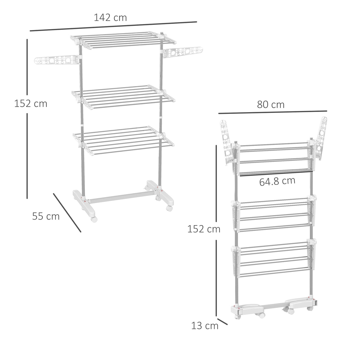 3 Layers Folding Laundry Clothes Airer Drying Rack Hanger Stand - White/Silver