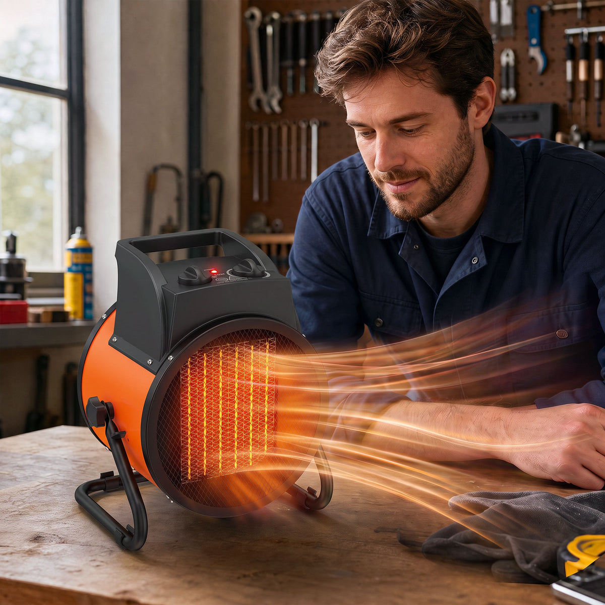 5000W Industrial PTC Fan Heater | 3300W/5000W | Tilting Airflow | Adjustable Thermostat | Orange | 380-400V 5-Pin