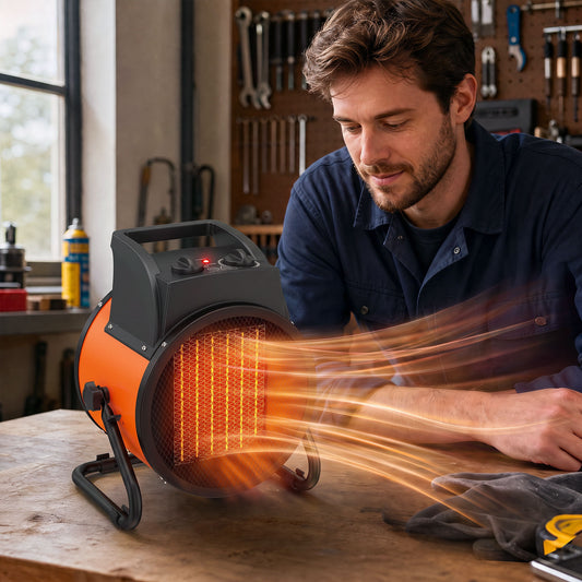 5000W Industrial PTC Fan Heater | 3300W/5000W | Tilting Airflow | Adjustable Thermostat | Orange | 380-400V 5-Pin