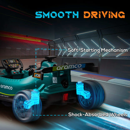 AIYAPLAY 12V Official Licensed Aston Martin Electric Go Kart, Kids Ride On F1 Racing with Shock-Absorbing Wheels, Bluetooth, Music Horn, Green