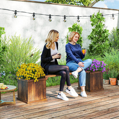 2-in-1 Wooden Garden Planter & Bench | Raised Beds Both Ends | Drainage Holes | Non-Woven Lining | 110kg Bench | 25kg Planters | Water-Based Varnish | 176x38x40cm | Carbonised Finish