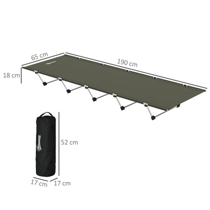 Outsunny Lightweight Camping Bed, w/ Strong Support 150kg and Carry Bag for Camping, Dark Green