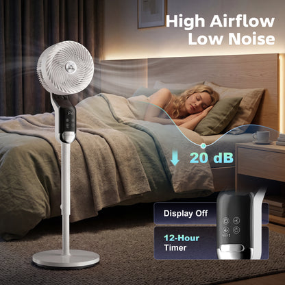Silent Standing Pedestal Fan | 41" | 20dB Sleep Mode | 8 Speeds | 85° Oscillation | 12H Timer | Remote | Aroma Box | White
