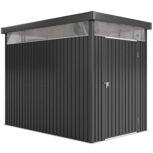 5.3 x 8.5ft Galvanised Steel Garden Shed, Metal Shed with Roof Windows, Leakage Holes and Lockable Wide Door for Outdoor Patio Tool Storage