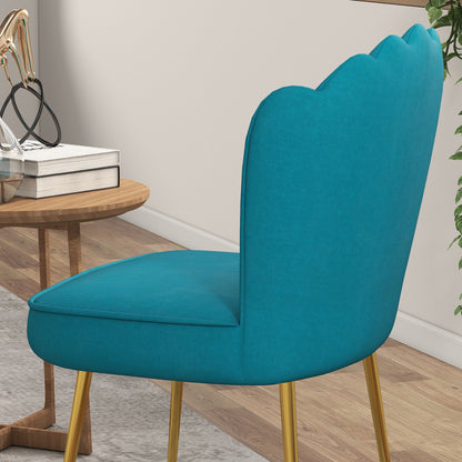 Vintage Retro Style Velvet-Feel Shell Accent Chair - Blue / Yellow