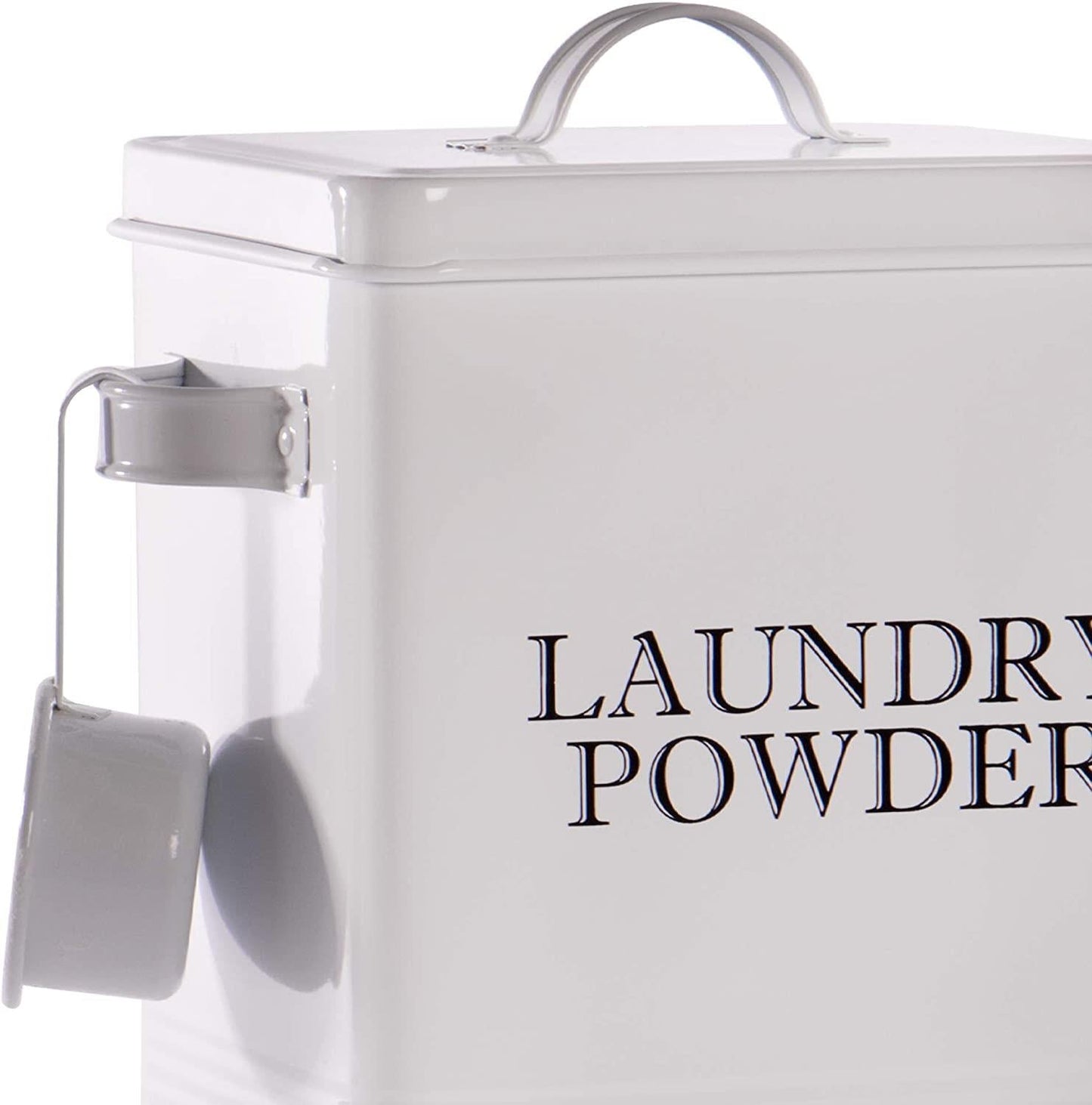 Laundry Powder Storage Tin | Powder-Coated Steel | Secure Lid | Side Carry Handles | 83.5ml Scoop Included | 26x20x15cm | 2-Year Warranty | White