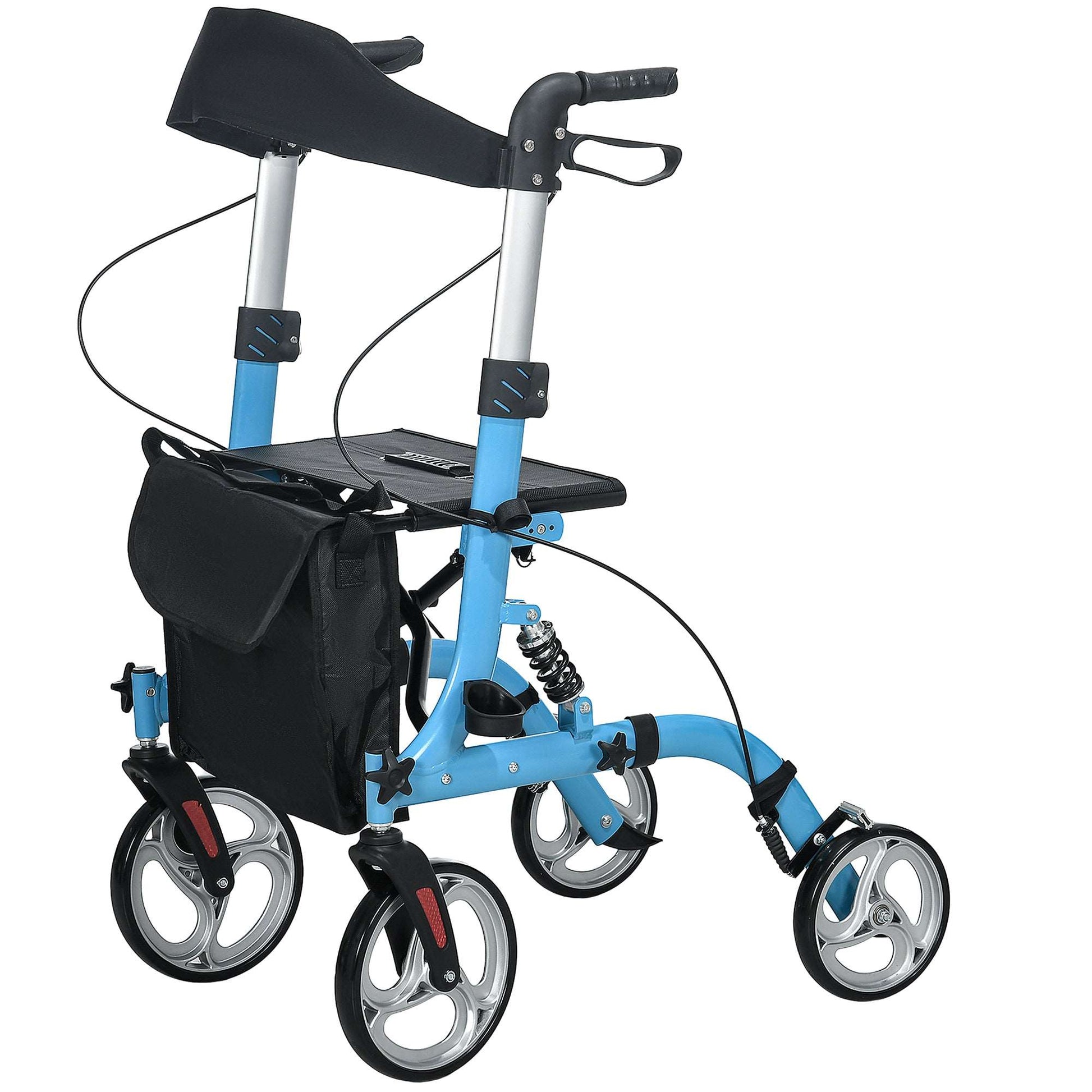 4 Wheel Rollator With Seat & Back, Lightweight Folding With Large Wheels Carry Bag Adjustable Height