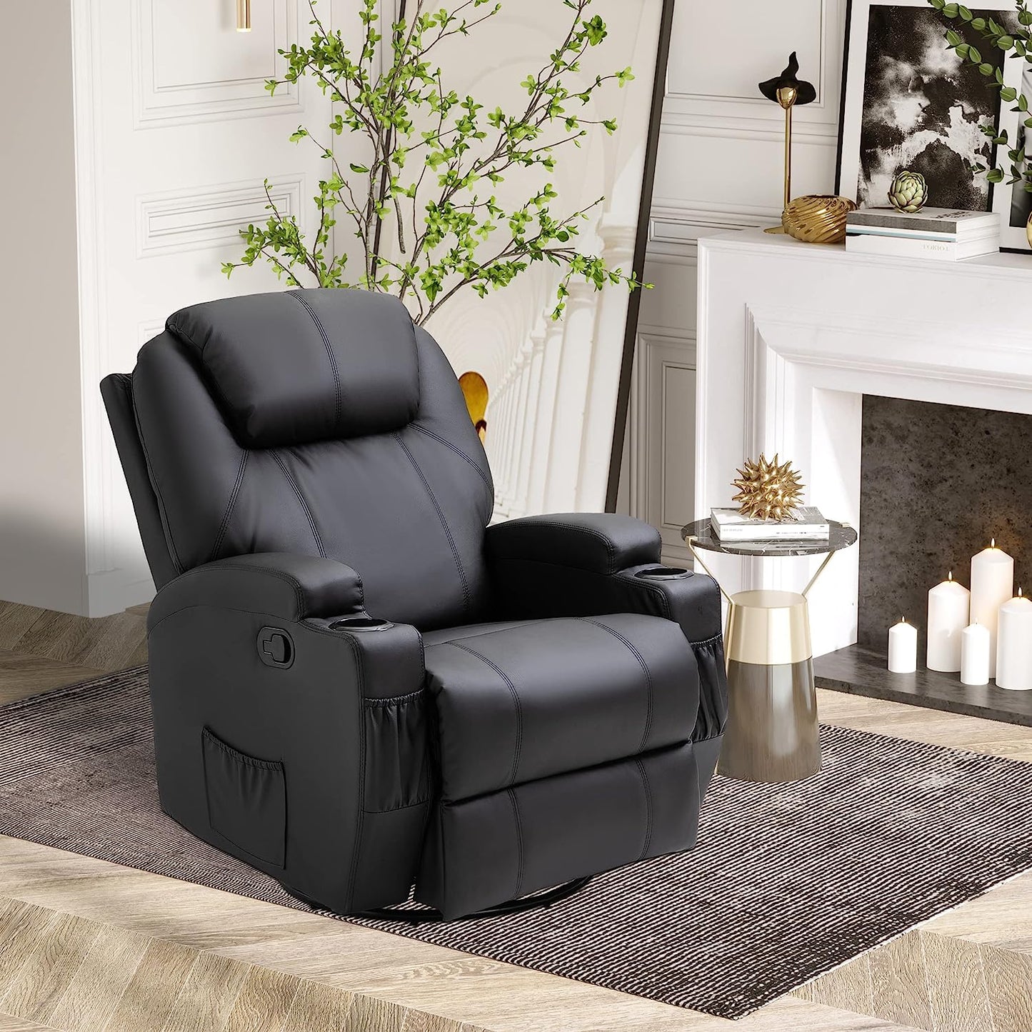 Recliner Sofa  PU Leather Armchair Cinema Massage Chair Swivel Nursing Gaming Chair Black