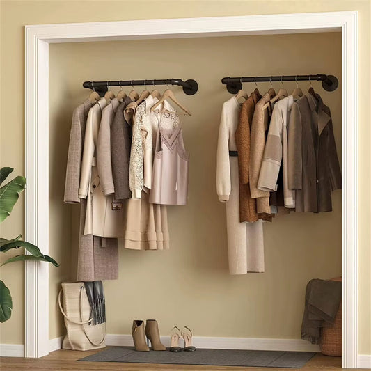 Wall Mounted Clothes Hanging Rack Rail Industrial Pipe Clothes Hanger Space-Saving Hanging Rod