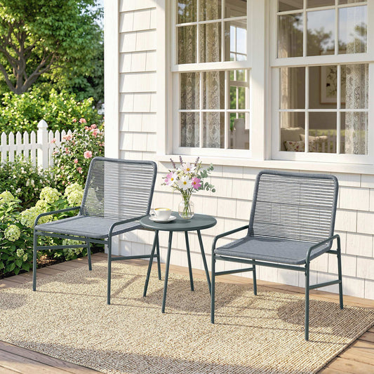3-Piece Rattan Bistro Set | 2 Chairs & Round Table | Adjustable Feet | 120kg | Galvanised Steel | Dark Grey