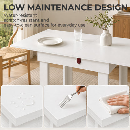 Extendable Folding Dining Table with Hidden Storage | Steel Rail | 70cm to 140cm | Seats 2 to 4 | Melamine Particleboard | Non-Slip Felt Pads | Wall-Flat Storage | White | 140x70x76.5cm | 80kg Capacity