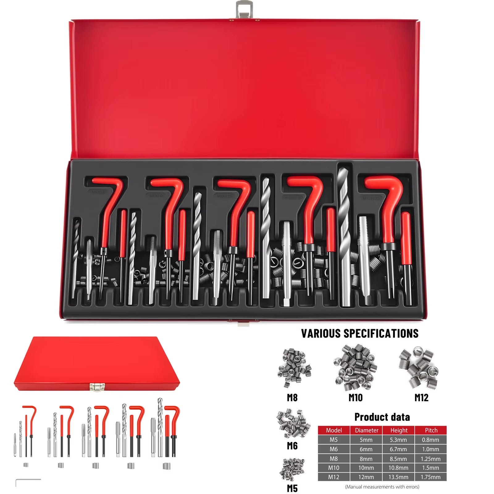 131 Piece Thread Repair Tool Kit Set, Metric M5 M6 M8 M10 M12 With HSS Drill Thread