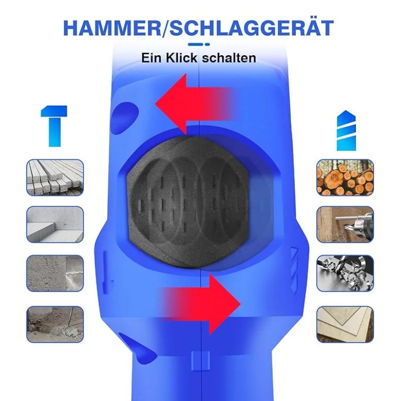 Corded Professional 850W Rotary Hammer Drill 3000RPM, 13Mm Chuck With Impact Function & 2 Modes