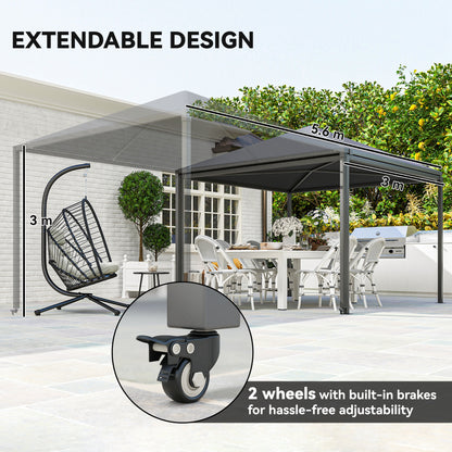 Outsunny 3 x 3 or 3 x 6m Garden Gazebo with Extendable Awning and Wheels, UPF30+ Outdoor Metal Gazebo Canopy Shelter for BBQ, Event, Party