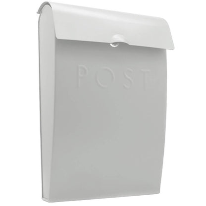 Maison & White Wall Mounted Post Box | White | Galvanised Steel | 37x25.5x9cm | Lockable | 2 Keys | Overhanging Lid | Weather-Resistant | 2-Year Warranty