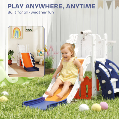 5-in-1 Kids Slide Set with Basketball Hoop, Climbing Frame, Telescope & Storage Box – Anti-Slip Steps, HDPE, Ages 1–3 – Orange