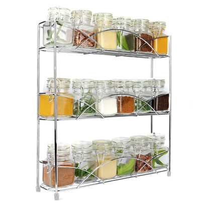 Maison & White 3 Tier Herb & Spice Rack | Chrome Stainless Steel | 34x33x7cm | Non-Slip Feet | Wall-Mountable | Free-Standing | Kitchen Counter Cupboard | Minimalist Wire Design | 2-Year Warranty