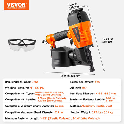Coil Siding Nailer CN65 CN55 CN70 CN83 CN90 Pneumatic Siding Nail Gun Pallet Making Coil Nailer 70-120PSI Air Nailer