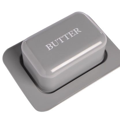 Maison & White Butter Dish with Lid | Grey Enamel-Coated Steel | Vintage-Style Covered Serving Tray | 20 × 14.5 × 7.5cm
