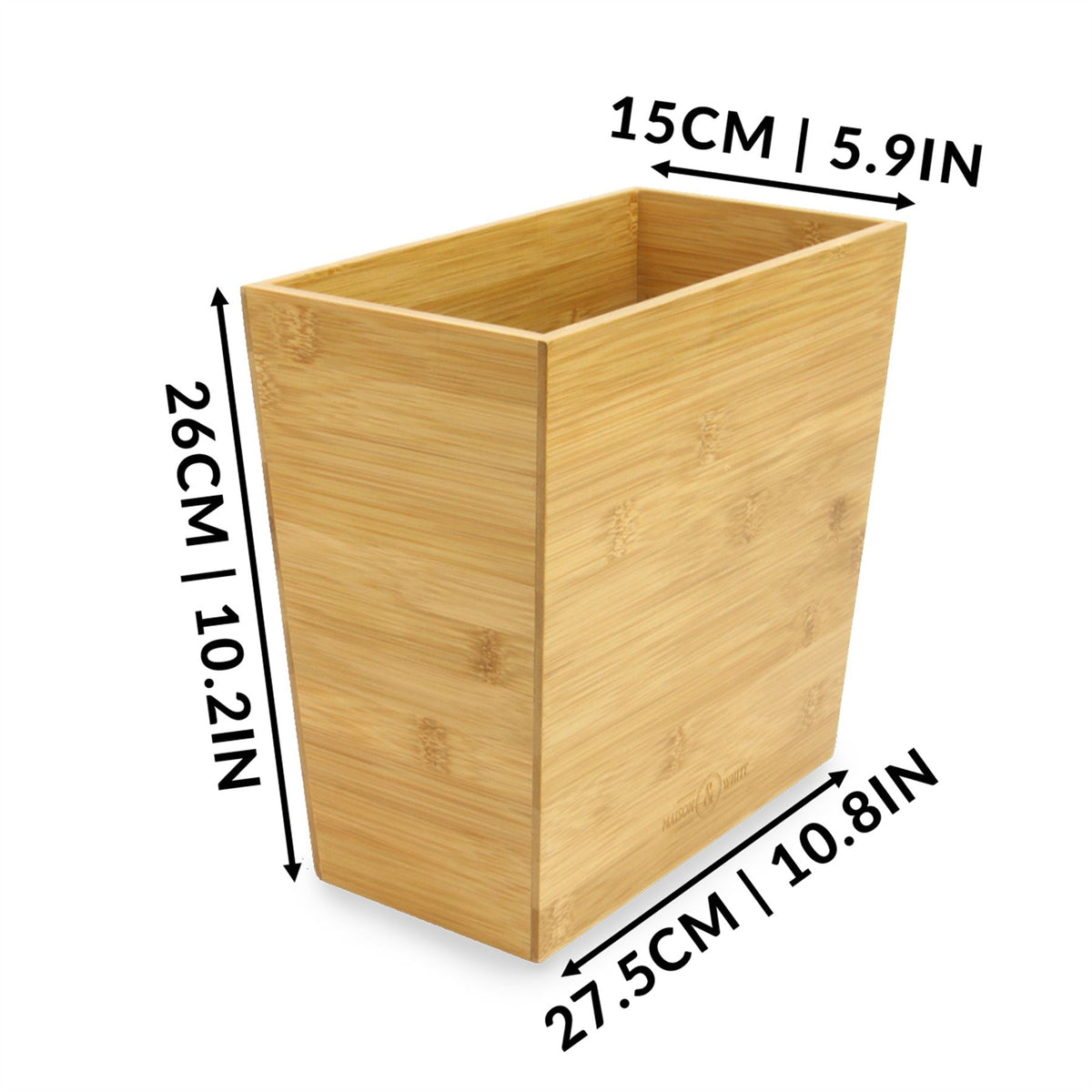 Maison & White Bamboo Slim Waste Paper Bin | 100% Eco-Friendly Bamboo | Honey Finish | 26.6x14.5cm Top 25.5cm H | Office Desk Kitchen Living Room Bedroom | Plastic-Free | 2-Year Warranty
