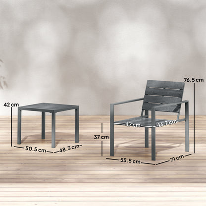 3 Piece Garden Bistro Set | 2 Chairs & Table | HDPE Surfaces | Powder Coated Steel Frame | Weather Resistant | 120kg | Dark Grey