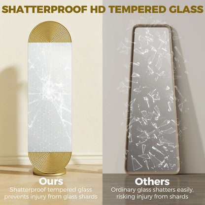 Wavy Full Length Mirror | 50x161.5cm | Gold Tone | Metal Frame & Base | Shatter-Proof Glass | Free Standing