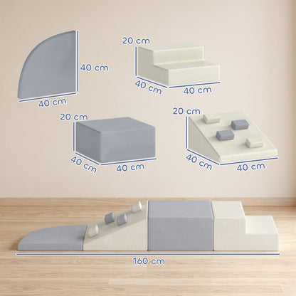 AIYAPLAY 4-Piece Toddler Soft Play Climbing Set | Foam Ramp, Steps & Blocks | Wipe-Clean PU | Light Grey & Beige | Ages 1–3