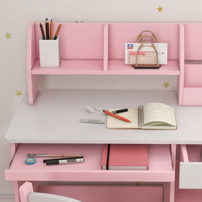 ZONEKIZ Two-Piece Kids Desk and Chair Set with Storage, for Ages 5-8 Years - Pink / Grey