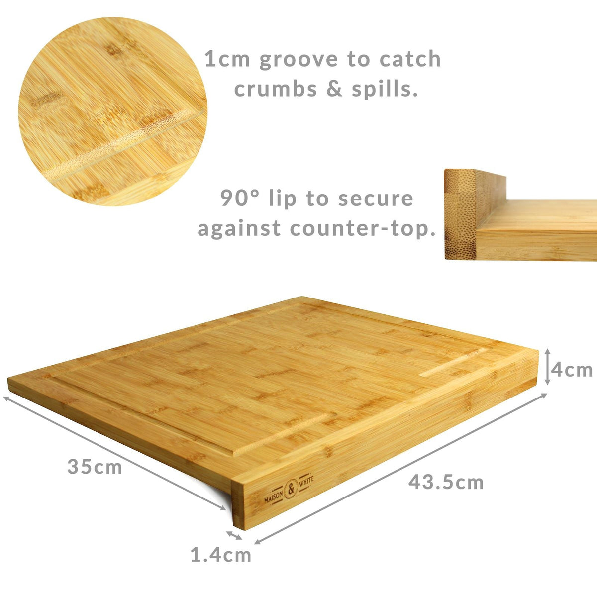 Maison & White Bamboo Counter Edge Chopping Board | 43.5 × 35.2cm | 90° Worktop Lip & Juice Groove