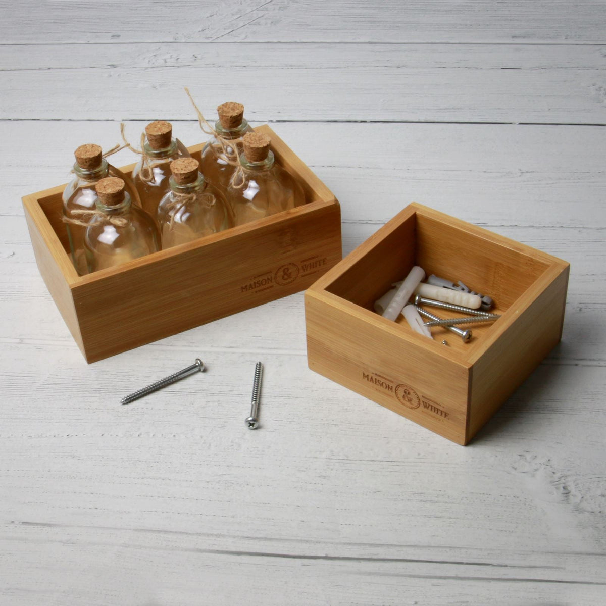 Maison & White Bamboo Drawer Organisers | 5 Piece Mixed-Size Storage Box Set | Natural Matte Lacquer Finish | Home & Office