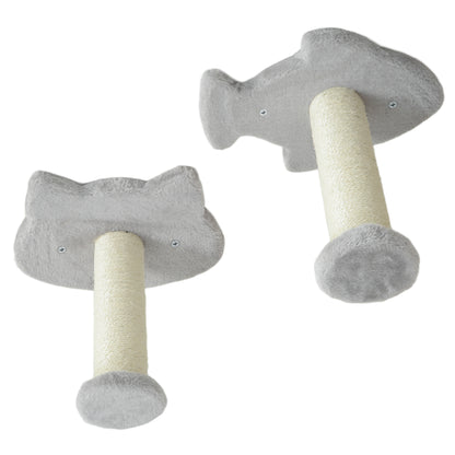 PawHut 4 Piece Cat Wall Shelves W/ Steps, Ladder, Jumping Platforms, Light Grey