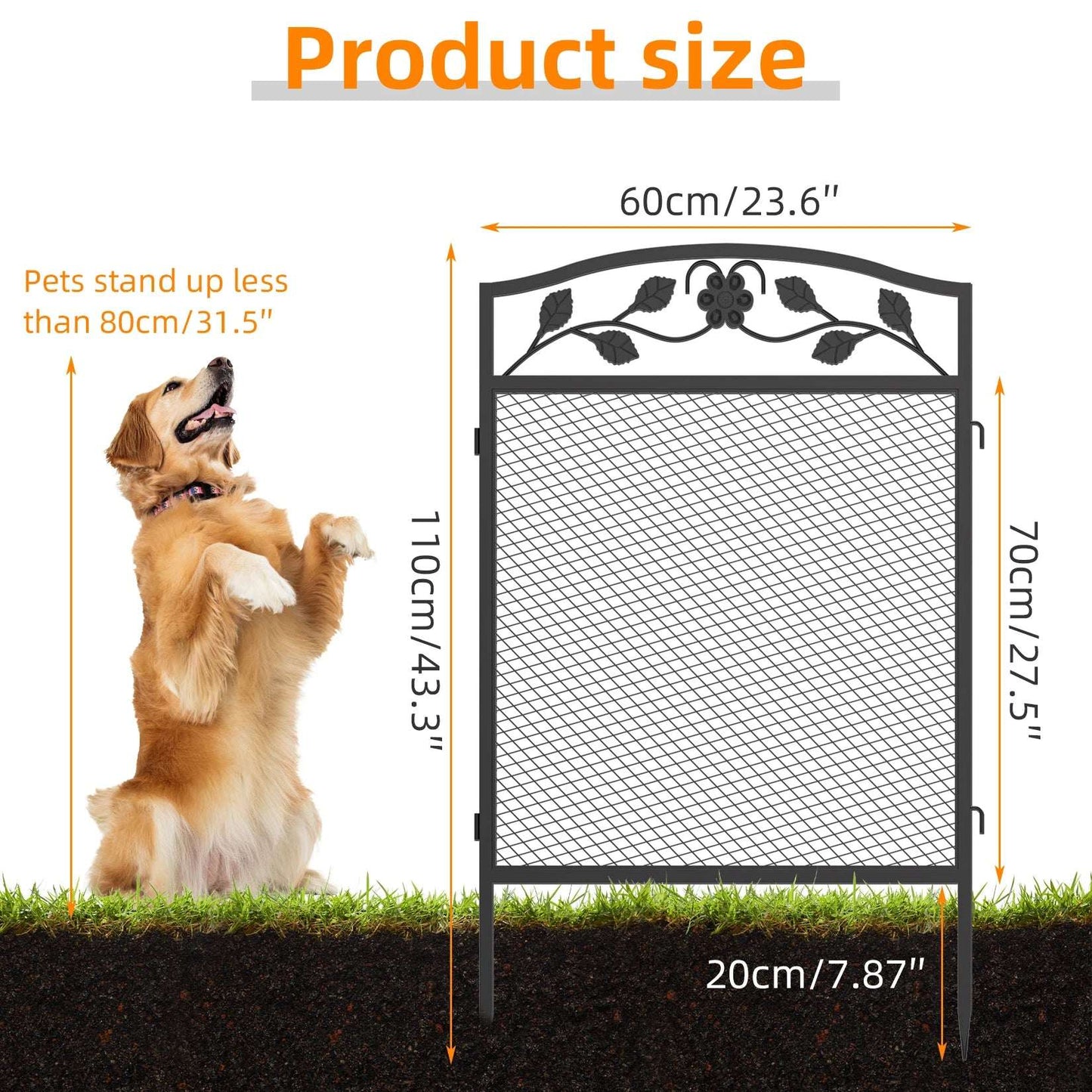 5 Piece Metal Garden Fence Border Rustic Style Decorative Garden Fence Animal Barrier, Landscape Pathway Edge Iron Fence Panels