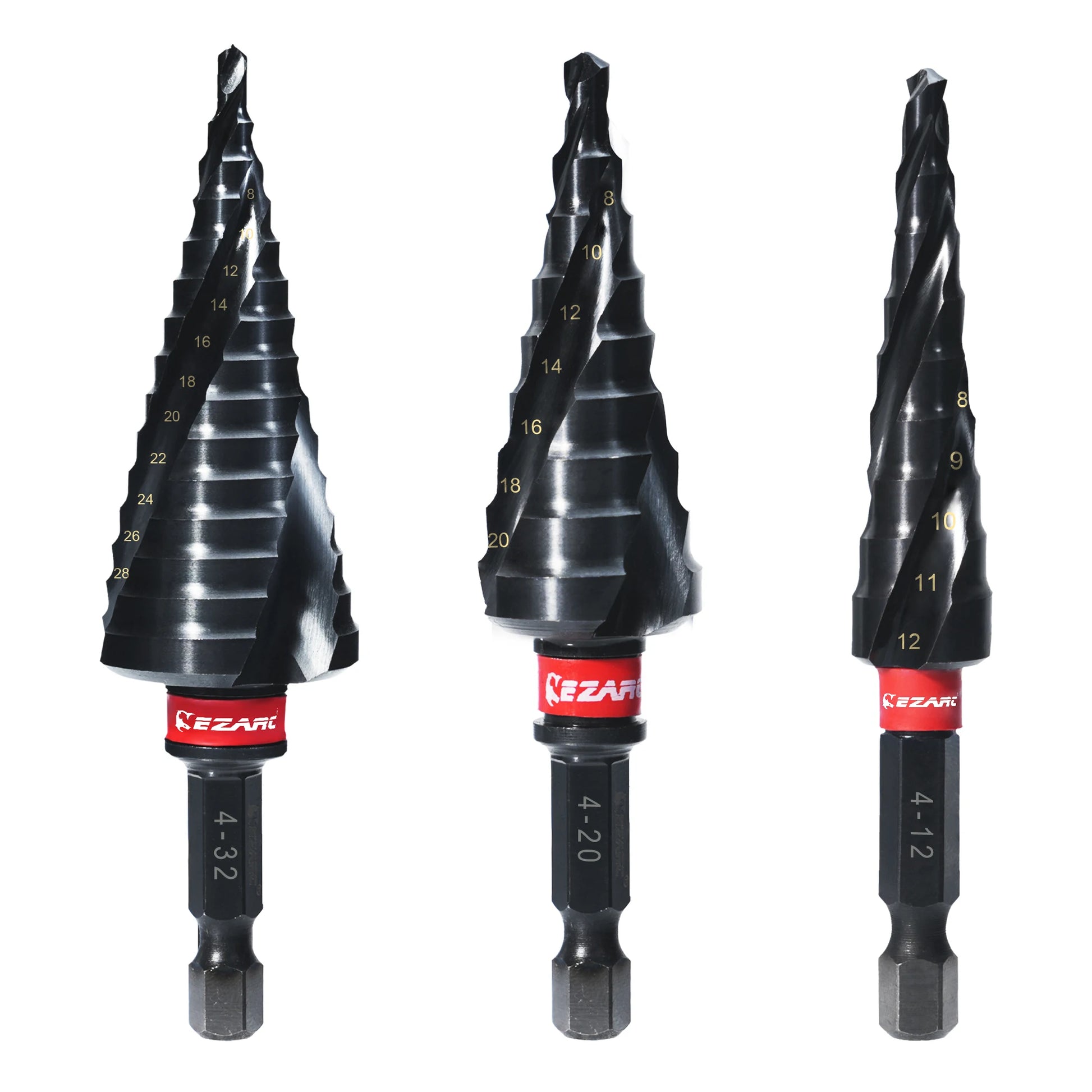 EZARC 3 Pieces Step Drill Bit for Metal Metric 4-32Mm Spiral Flute Unibit Step Drill Wear-Resistant ALTiN Coated for Stainless Steel